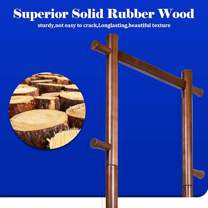 Coat Rack,Wooden Coat Rack Freestanding,Standing Coat Racks Tree Clothes Hanger Stand with Stury Base for Entryway, Livingroom, Bedroom,Easy to Assemble(Brown)