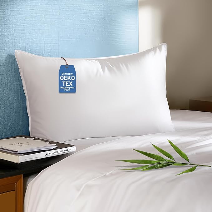 Sylvaris Hypoallergenic Bamboo Viscose Extra Soft Pillow with Down Alternative Filling, Queen Size, Breathable Luxury Hotel Quality for All Sleeper, Oeko-Tex Certified,Machine Washable