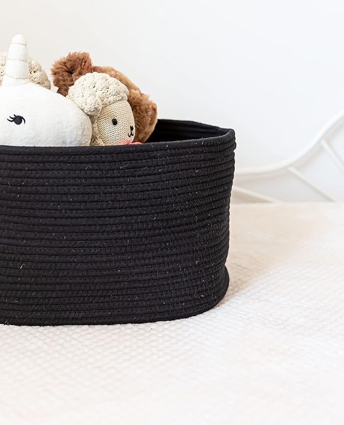 OrganiHaus Set of 3 Woven Baskets for Organizing | Cute Black Storage Basket for Toys & Cloths | Cotton Rope Basket for Decor | Shoe Basket Organizers & Storage | Decorative Storage Baskets & Bins