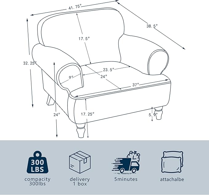 41.75" Oversized Modern Accent Chair w/Chenille Fabric,Wide& Round Arm, Single Sofa Chair for Bedroom,Living Room,Apartment,Study Room (1, Cream)