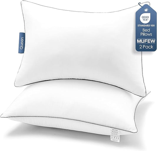 Pillows Queen Size Set of 2, Ultra Thick Down Alternative Bed Pillows,Cooling Hotel Quality Queen Pillows for Back, Stomach or Side Sleepers,Machine Washable (White,2 Pack)