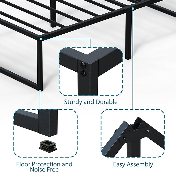 EMODA 18 Inch California King Bed Frames Heavy Duty Metal Cal King Platform with Steel Slats Support, No Box Spring Needed, Noise Free, Black
