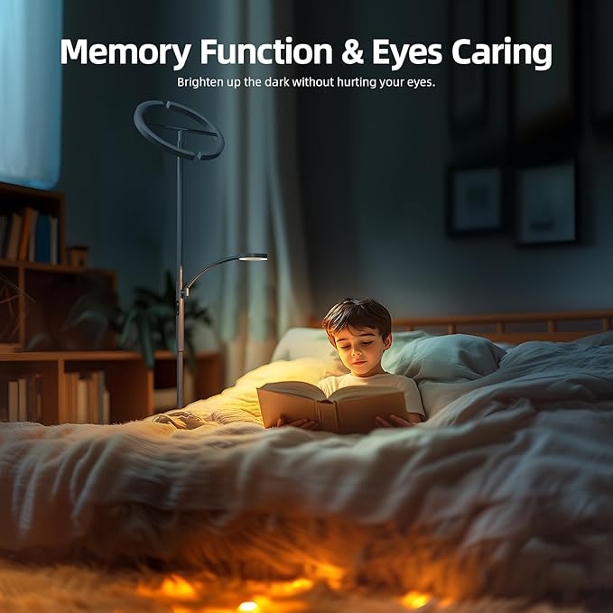 FIMEI Split Floor Lamp Modern LED Rotatable Floor Lamp with Reading Light, Eye-Protection Reading Standing Lamp with Stepless Dimming and 3000K-6000K Color, Separately Rotatable Design, Gray