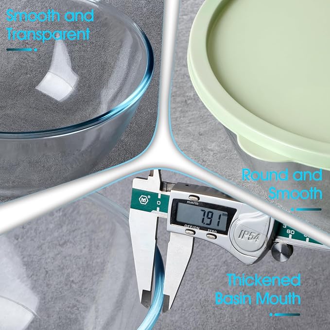 NUTRIUPS 4.7 Quart Large Glass Mixing Bowl with Lid, Deep Big Glass Bowl Large Salad Bowl