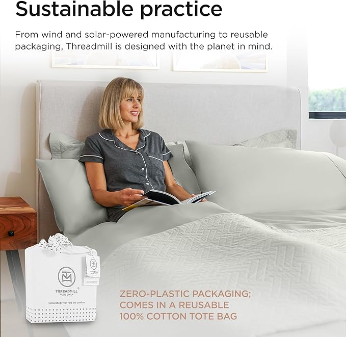 Threadmill Luxury 800 Thread Count Queen 100% Cotton Sheets - Light Grey Sateen Weave Bed-Sheets, Better Than Egyptian Cotton,4 Pc Solid Soft Bed Set, Fits 16" Deep Pocket