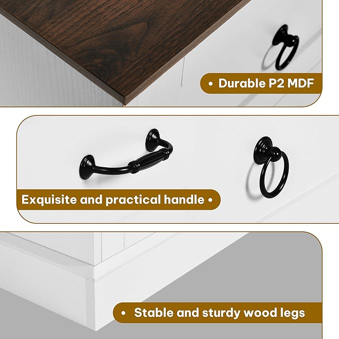 DWVO Farmhouse 7 Drawers Dresser, 59" Wide Wood Rustic Chest of Drawers with Nice Texture, Vintage Design, Storage Dressers Organizer for Living Room, Hallway, White