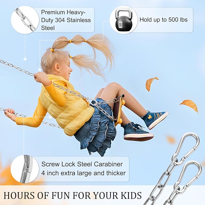 Hammock Chair Chain, 2 Pack 44in Hanging Swing Chain with 4 Carabiners, 660LB Capacity Heavy Duty Hammock Hanging Kit for Punching Bags, Swing Hangers, Porch, Patio, Playground Indoor Outdoor (Silver)