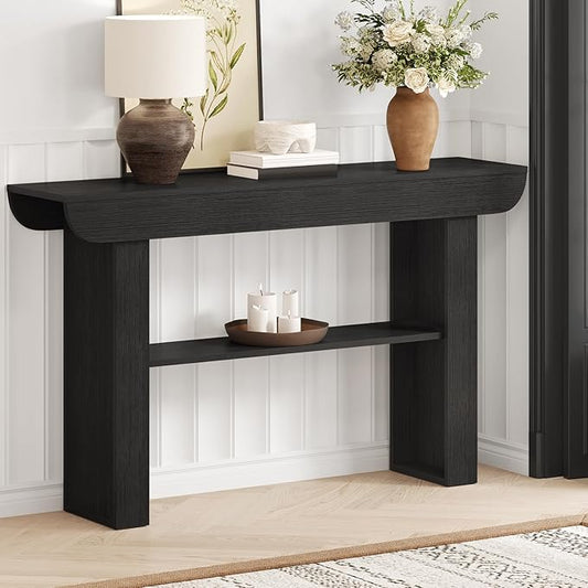 55-Inch Black Entryway Table, Modern Console Tables 3-Tier Couch Table Behind Sofa Narrow Wood Sofa Table Foyer Tables for Entryway, Living Room, Hallway