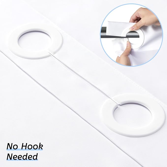 Furlinic 72x75 Waterproof No Hook Needed White Shower Curtain,Soft Polyester Fabric Bathroom Curtain with 10 Rustproof Split Grommet,Light Weighted & Washable, Hotel Style, Standard Size.