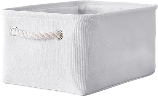 TheWarmHome Decorative Basket for Organizing - Medium-1Pack 13.8L*9.8W*6.7H Rectangular Fabric Storage Bin Organizer Basket with Handles for Clothes (White)