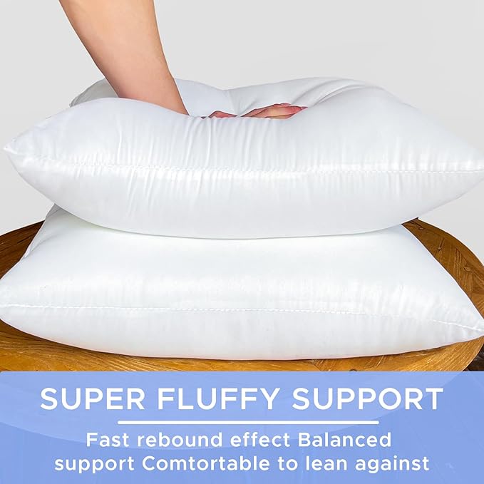 16x16 Inch Outdoor Throw Pillow Inserts, Pack of 2 - Premium Water-Resistant Decorative Pillows Stuffer for Patio Furniture,Sofas,Chairs &Porch Swing - White