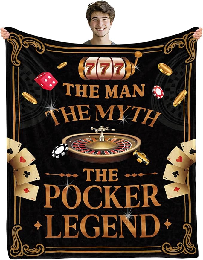 Gambling Gifts for Men, Casino Gifts for Men Women, Flannel Throw Blanket Gifts for Pocker Players, The Man The Myth The Pocker Legend Blanket Gifts for Gamblers 50"x 60"