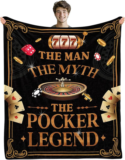 Gambling Gifts for Men, Casino Gifts for Men Women, Flannel Throw Blanket Gifts for Pocker Players, The Man The Myth The Pocker Legend Blanket Gifts for Gamblers 50"x 60"