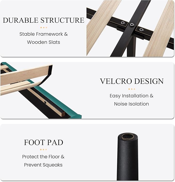 SHA CERLIN King Size Velvet Bed Frame with Vertical Channel Tufted Wingback Headboard, Upholstered Platform Bed with Wood Slats, No Box Spring Needed, Easy Assembly, Teal