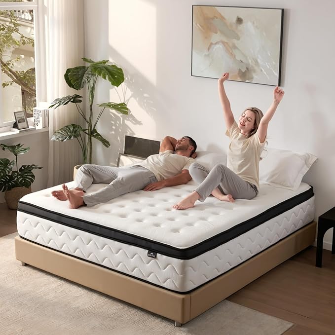 King Size Mattress 14 Inch - Hybrid Mattress King with Memory Foam and Individual Pocket Springs for Pressure Relief & Motion Isolation, Fiberglass-Free Medium Firm Mattresses, 80"x76"