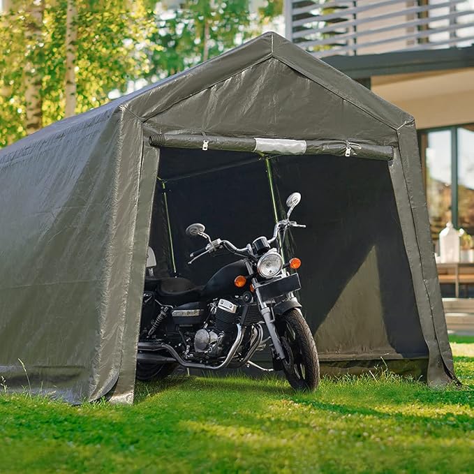 ADVANCE OUTDOOR 7x12 ft 2 Roll up Doors & Vents Outdoor Portable Storage Shelter Garage Tent Carport for Motorcycle ATV with Heavy Duty Metal Frame and Anti-UV Snow Resistant Waterproof Cover, Gray