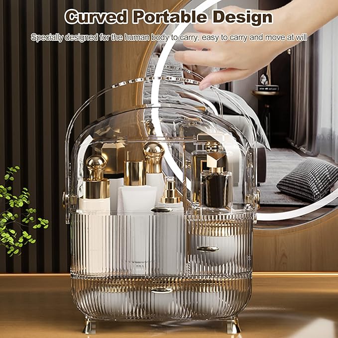 Ergocar Multi-Function Make Up Case Dustproof Cosmetic Storage Box,Cosmetics Skin Care Products Portable Retro Series Case - High Translucent White