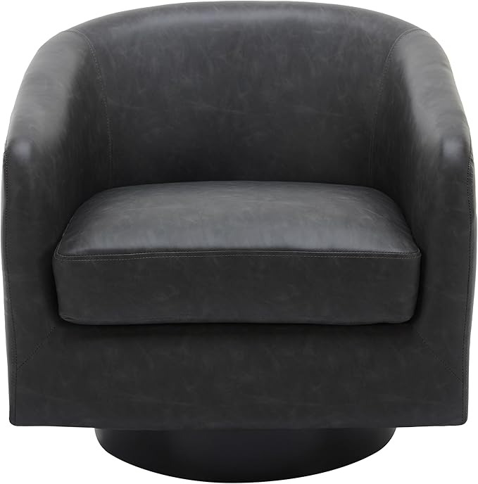 UIXE PU Leather Swivel Barrel Accent Chair Armchair for Living Room, Modern Round Club Arm Chair Upholstered Single Sofa Seating Corner Nook Side Reading Seat - Black