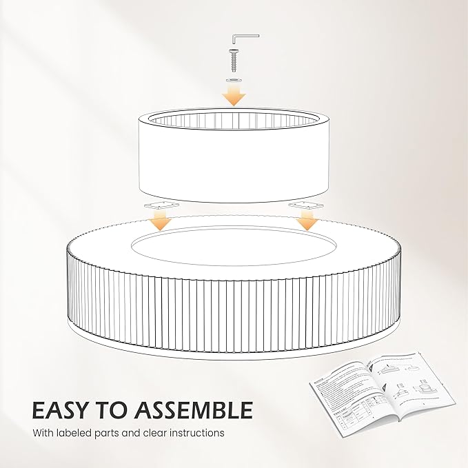 31.5” Round Fluted Coffee Table, Modern Wood Circle Coffee Table, Veneer Handcrafted Relief Tea Table with Sturdy Pedestal for Living Room - Natural