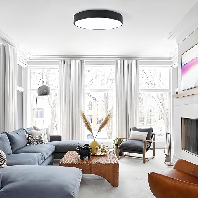 18“ Modern Flush Mount Ceiling Light, 4-Lights Round Black Ceiling Light Fixtures, Minimalistic Ceiling Lamp Acrylic Shade Lighting Fixture for Bedroom Living Room Laundry Room Foyer Hallway