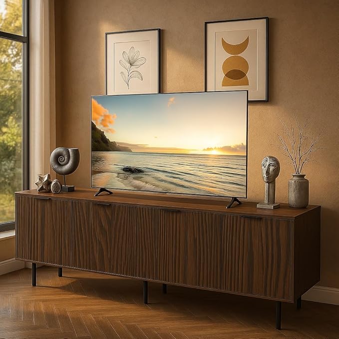 TV Stand for TVs up to 80 Inch,Mid Century Modern TV Console,TV Stands for Living Room & Bedroom,Entertainment Center with Storage,Entertainment Stand,TV Cabinet for 55,60,65,70,72,75,80 Inch TV