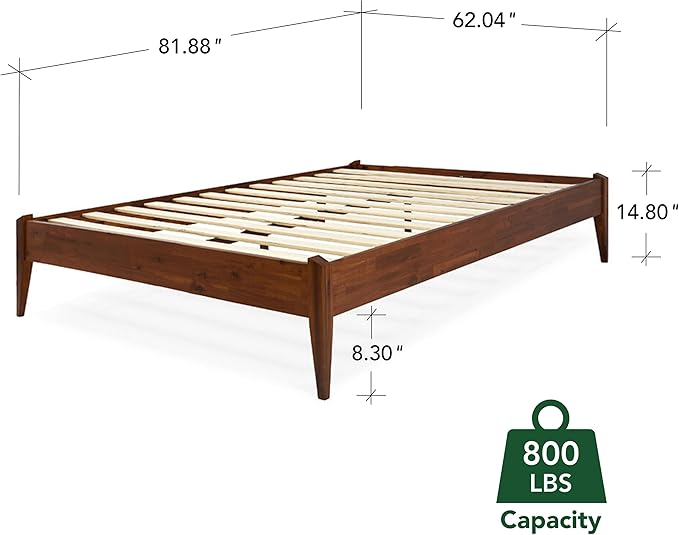 Bme Dinkee 15-Inch Solid Wood Queen Platform Bed Frame - Japanese Joinery, Minimalist Style - Wood Slats, Easy Assembly, No Box Spring Needed - Chocolate