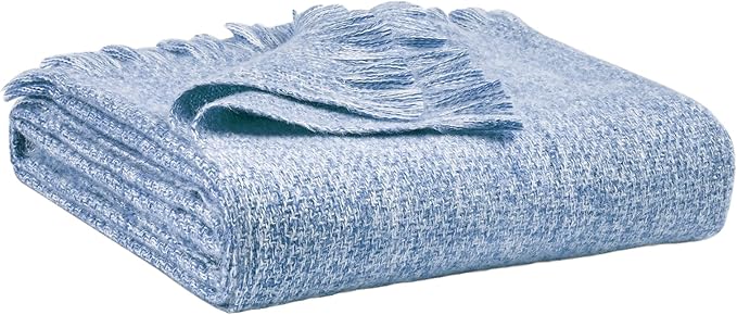 BOURINA Faux Cashmere Fringe Throw Blanket Decorative Lightweight Throw Soft Cozy for Bed or Sofa Outdoor Blanket, 50" x 70" Blue
