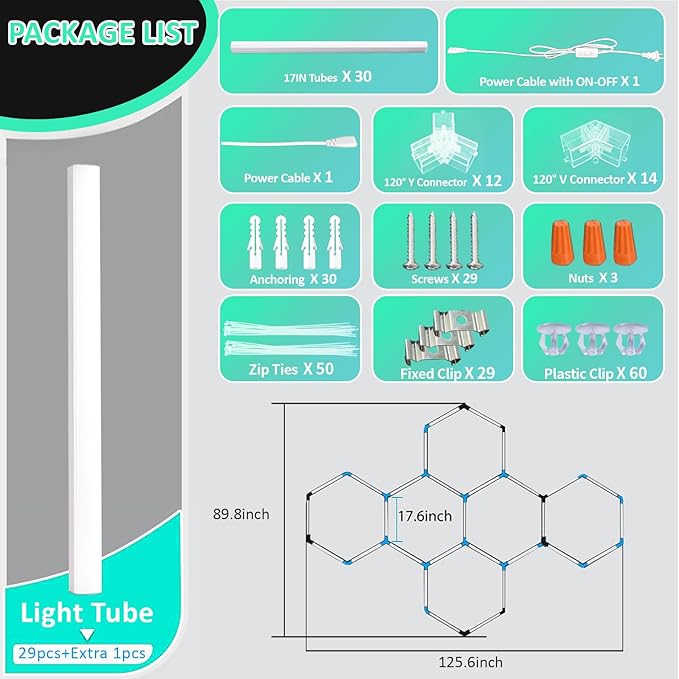 Hexagon Lights: High Brightness 220W, 25,960 LM, 6500K Hexagon Garage Lights, Hexagon LED Lights 6 Grid for Garage, Shopping Mall, Workshop and Car Detailing Shop etc