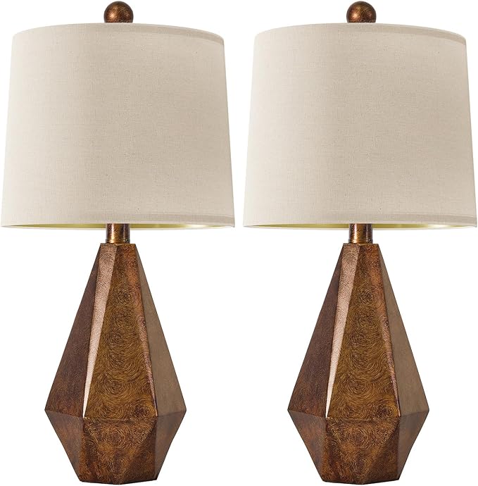 PoKat 20.25" Farmhouse Table Lamps Set of 2 for Night Stands, Vintage Bedroom Lamps for Bedroom Living Room, Retro Bedside Lamps for End Table, Suitable for Small Place, Retro Sweep Gold