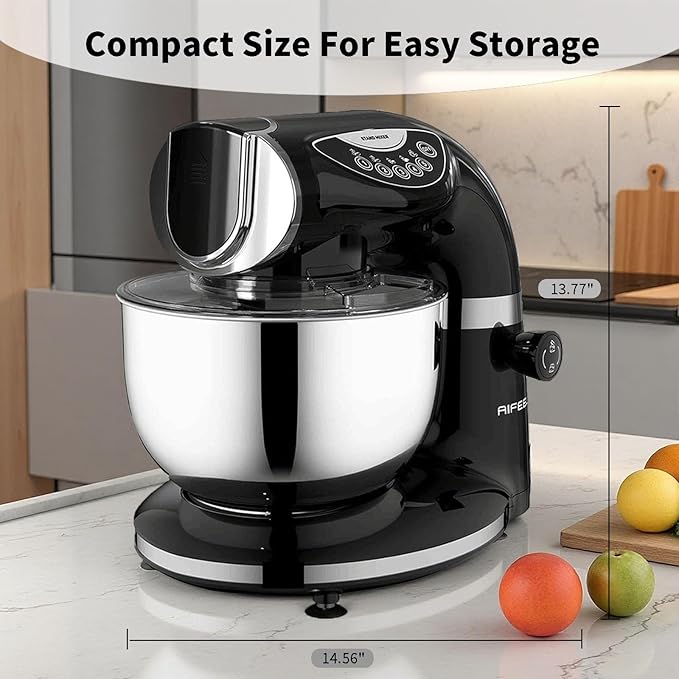 Aifeel Stand Mixer, 8.5QT+ 6QT Two Stainless Steel Bowls Electric Food Mixer, 7 in 1 Multifunctional Kitchen Mixer with Dough Hook, Whisk, Beater, Meat Grinder,Pasta & Cookie Maker-Black