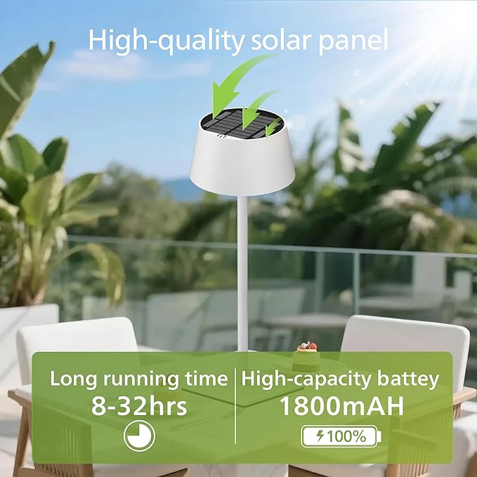 Philips Solar Outdoor Table Lamp, Portable LED Desk Light,Cordless Battery-Operated，2 Adjustable Height, Touch Control & Stepless Dimming Night Light，Waterproof for Garden, Bedroom