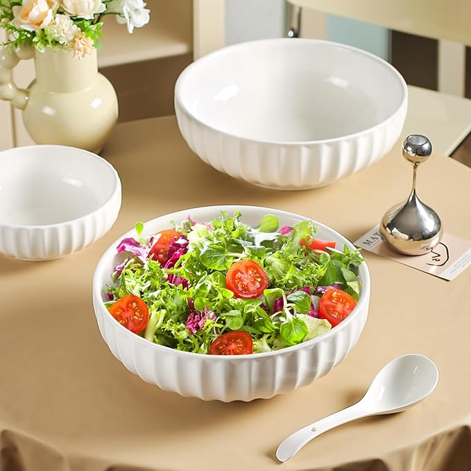 Large Ceramic Mixing Bowls Set, Bowls Set For Kitchen,Large Bowl Set of 3, Prep Serving Bowl for Baking and Mixing Salad,Oven, Microwave and Dishwasher Safe