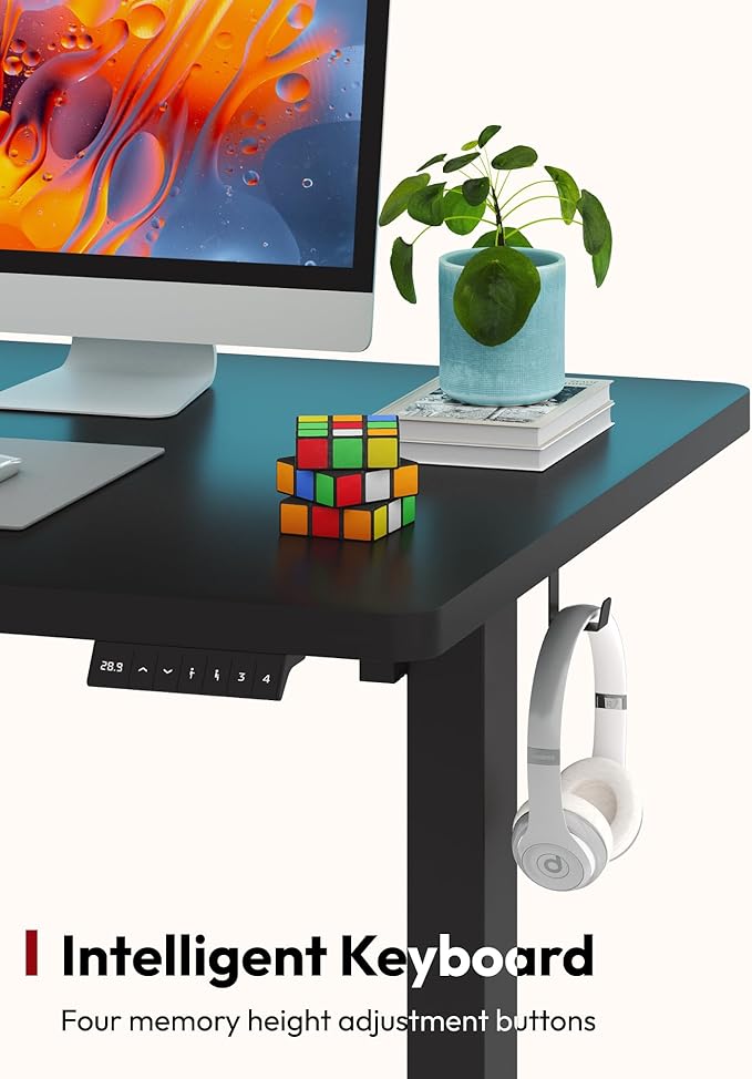 SANODESK Electric Standing Desk 48 x 30 Inches Whole-Piece Desktop Height Adjustable Stand Up Desk w/6-Button Controller Ergonomic Computer Desk for Home Office, Black Frame + Black Tabletop