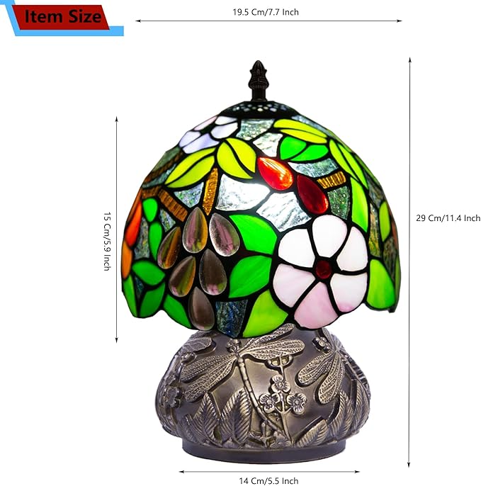 Small Tiffany Stained Glass Lamp, 3 Color Temperatures Bedside Lamp, 8 Inch Mushroom Desk Light for Bedroom Living Room Office Home Decor (Grape Pattern)