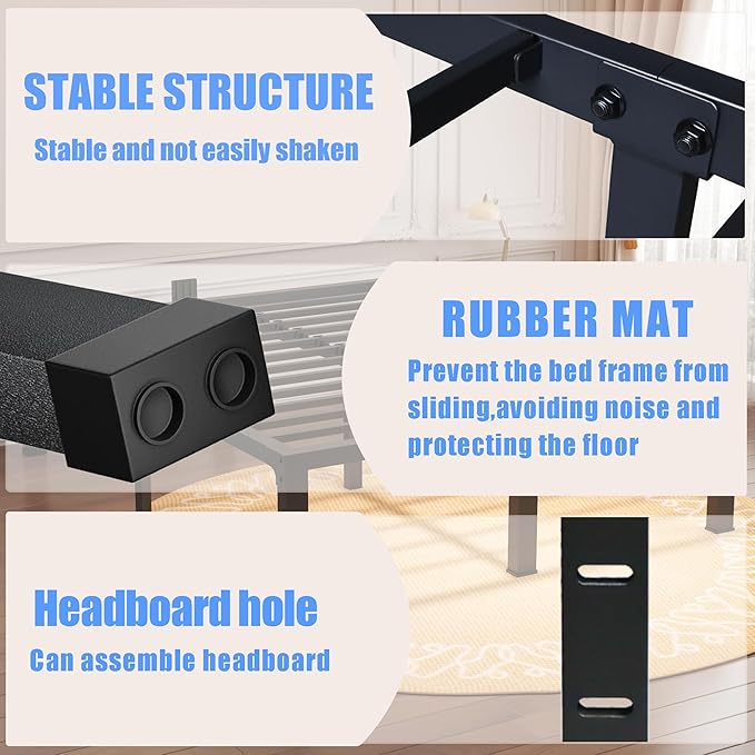 Twin XL Size Bed Frames 12 inch High 3500 lbs Heavy Duty Metal Platform Mattress Foundation with Steel Slat Support/No Box Spring Needed/Noise Free/Non-Slip/Easy Assembly