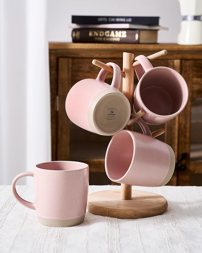 famiware Coffee Mugs Set of 6, Milkyway 13 oz Mug Set, Ceramic Cup Set with Handle for Coffee, Tea, Cocoa, Milk, Light Pink