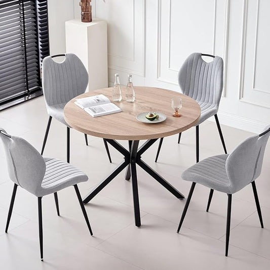 39" Round Dining Table Set for 4, Mid Century Kitchen Table with 4 Fabric Upholstered Dining Chairs for Apartment Living Room Space Saving