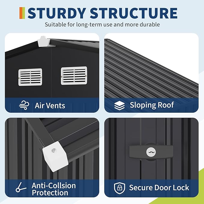 8x10 FT Metal Storage Sheds Outdoor, MetalTool Shed with Lockable Door, MetalYard Sheds Garden Shed Kit, Metal UtilitySheds Buildings with Air Vent for Backyard Garden Patio Lawn