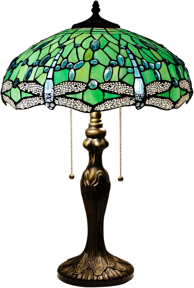 Tiffany Table Lamp Stained Glass Lamp 16X16X24 Inch Antique Reading Light (Green Dragonfly)