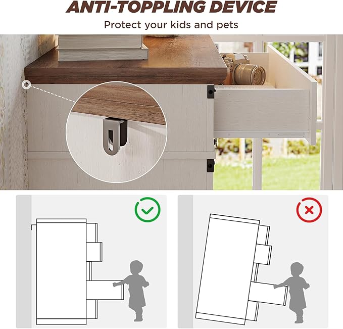 Maupvit Farmhouse 7 Drawer Dresser for Bedroom, 47" Tall Dresser Wood Chest of Drawers, Organizer Drawers for Bedroom, Living Room, Storage Room, Antique White