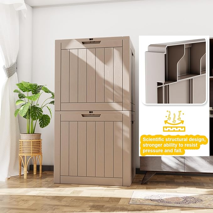 Vixzen 30 Gallon Resin Deck Box, Lockable Outdoor Storage Box for Patio Cushions Storage Furniture,Garden Tools, Pool Supplies, Weatherproof and UV Resistant- Grey