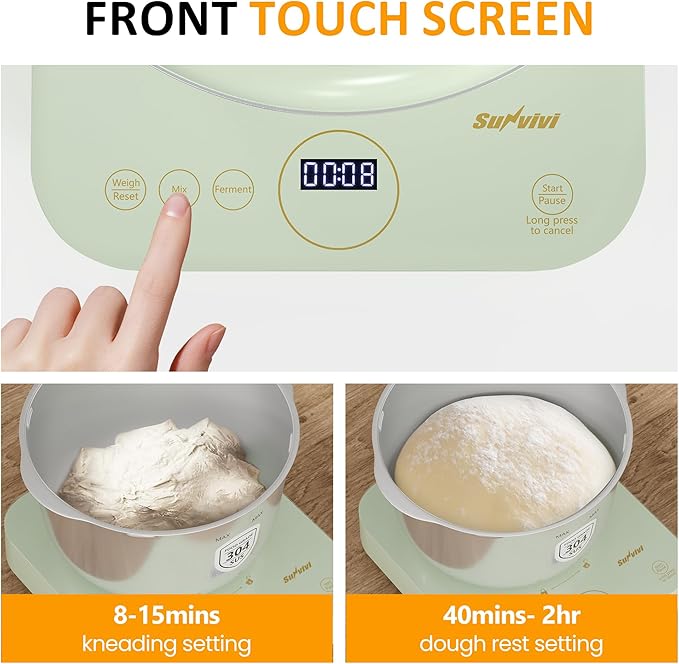 Sunvivi Electric Dough Maker with Weighing Function,5.2QT Dough Mixer with Ferment Function,Household Bread Maker Kitchen Flour Kneading Machine with Stainless Steel Bowl,Face-up Touch Panel
