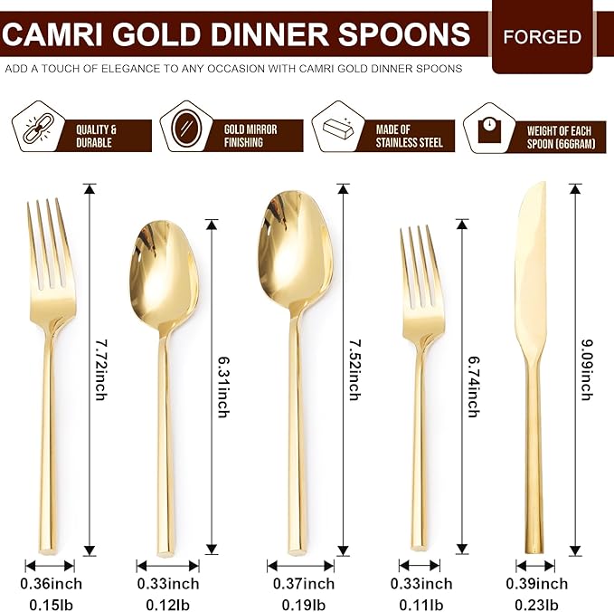 18/0 20-Piece Gold Silverware Set, Flatware Set Stainless Steel, Modern Cutlery Set, Service for 4, Mirror Finish Dishwasher Safe