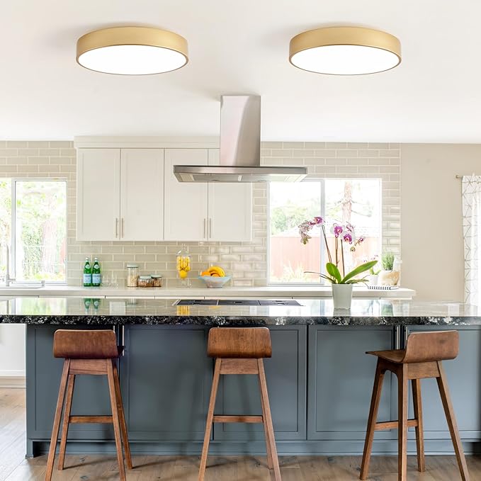 Modern Gold Flush Mount Ceiling Light 18 Inch, 4-Lights Round Ceiling Light, Minimalistic Ceiling Lamp Acrylic Shade Lighting Fixture for Bedroom Laundry Room Bathroom Hallway