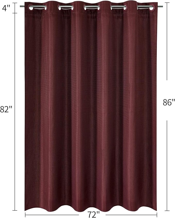 MitoVilla No Hooks Needed Extra Long Shower Curtain Set with Snap-in Liner, Burgundy 86 inch XL Heavyweight Waffle Fabric Cloth Shower Curtains for Modern Luxury Hotel & Spa Bathroom Decor, Burgundy