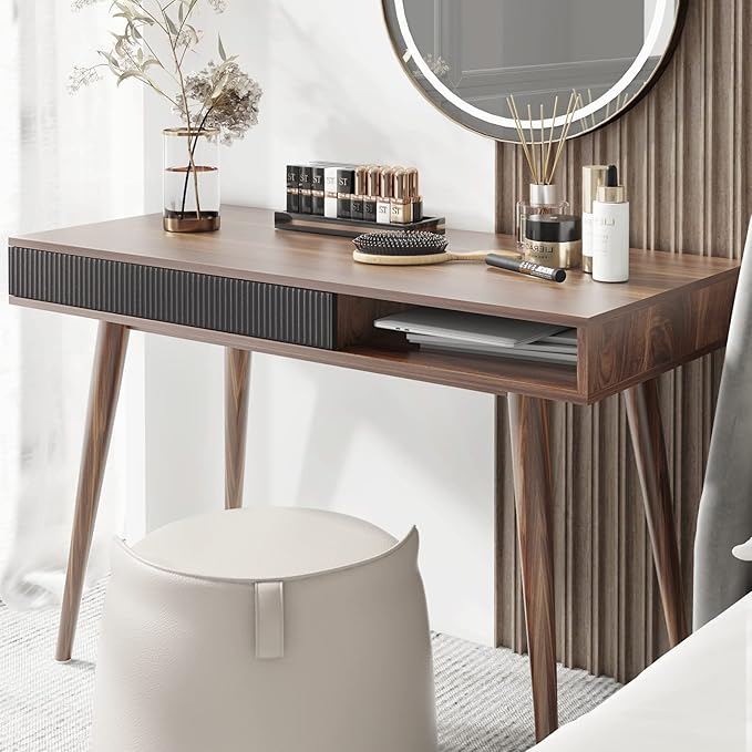 Artswish Mid Century Modern Office Desk with Drawer - Simple Writing Desk for Home Office, Walnut