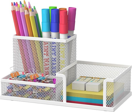 SUPEASY Pen Holder Desk Organizer, Office Supplies Pencil Holder with 3 Compartments, Desk Accessories and Workspace Organizers for Home School, White