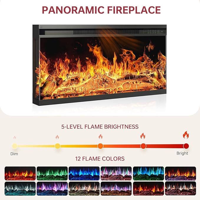 oneinmil 70" Fireplace TV Stand with 3-Sided Glass Electric Fireplace, Farmhouse Wood Entertainment Center with LED Lights, 36" Fire Place TV Stands with Storage Cabinet for Living Room, White