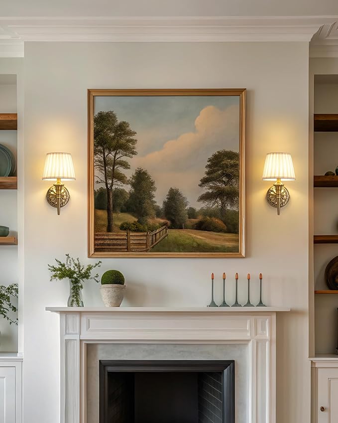 KDG Cordless Wall Sconces Set of 2, Small Wireless 5200mAh Rechargeable Battery Fabric LED Wall Lamps, Portables Lightings for Wall Painting, Living Room, Bedroom, Hallway, Gifts, Night Light (Gold)