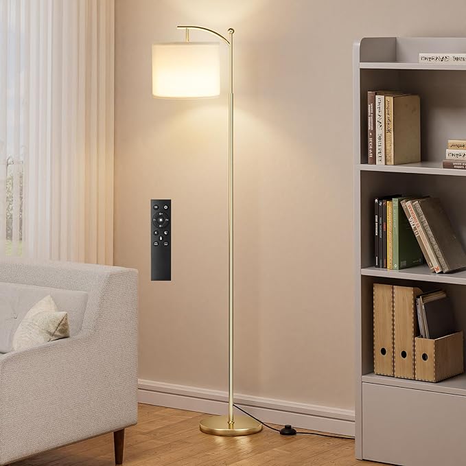 60" Floor Lamps with Remote Control & Bulb, Colors Temperature & Brightness Adjustable, White Shade & Gold Pole